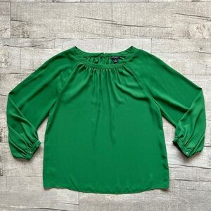 Ann Taylor Jewel Tone Green Chiffon Long Sleeve Work Office Blouse Colorful S